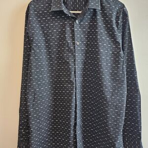 Alfani Dark Blue Casual Button Down Shirt